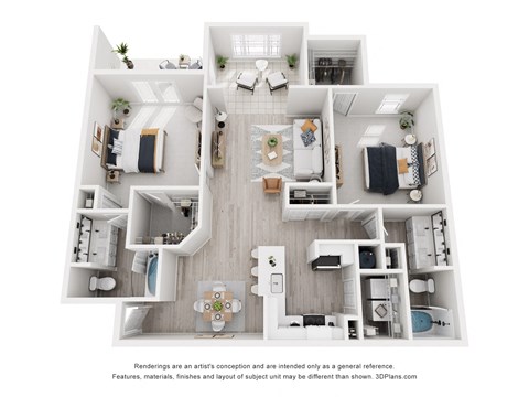 Floor plan for 2 beds, 2 baths, 1326 sqft
